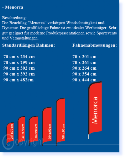 Beachflag Menorca Größen Beachflag Menorca Übersicht