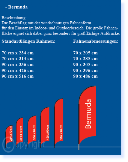 Beachflag Bermuda Übersicht Beachflag Bermuda Größen