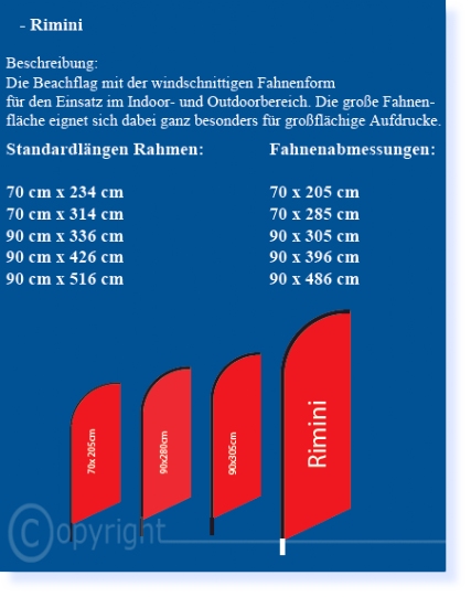 Beachflag Rimini Übersicht Beachflag Rimini Größen