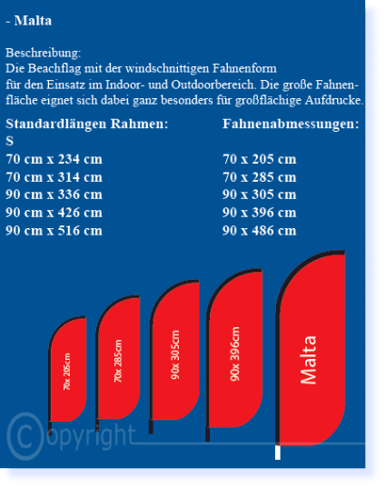 Beachflag Malta Übersicht Beachflag Malta Größen
