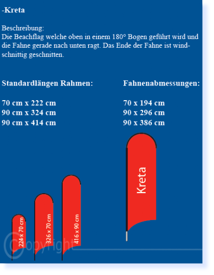Beachflag Kreta Übersicht Beachflag Kreta Größen