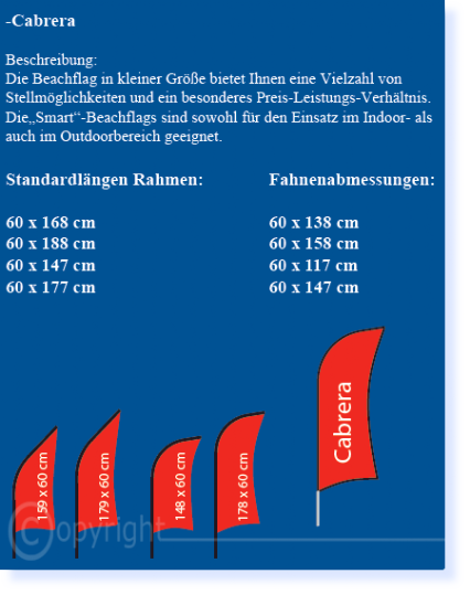 Beachflag Cabrera Größen Beachflag Cabrera Übersicht