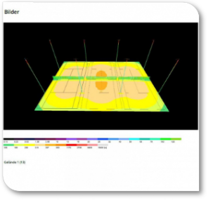 Lichttechnische Berechnung Flutlicht Tennisplatz 3-fach