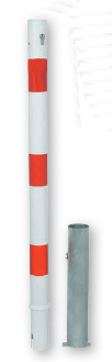 Absperrpfosten rund Ø 60 mm weiß mit roten Streifen