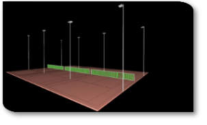 Lichttechnische Berechnung Flutlicht Tennisplatz 2-fach